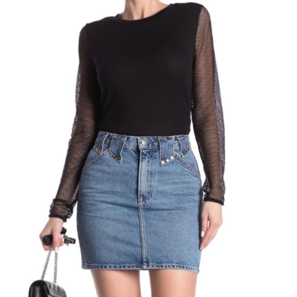 NEW GRLFRND Sora High Waist Stud Jean Mini Skirt